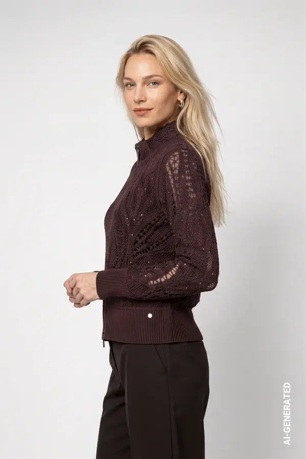 Monari Cardigan with Cornelly Pattern, Black Coffee