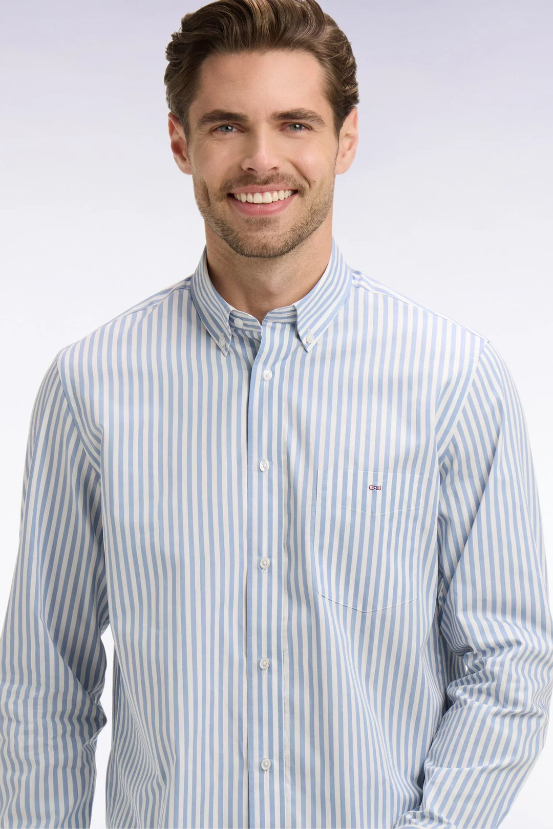 Eden Park Striped Straight Cut Shirt, Sky Blue