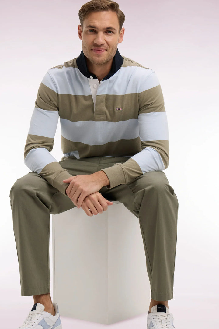 Eden Park Sky Blue & Khaki Long-Sleeved Rugby Shirt