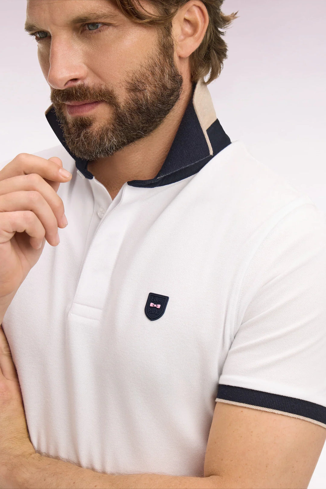 Eden Park White & Navy Slim Fit Polo Shirt