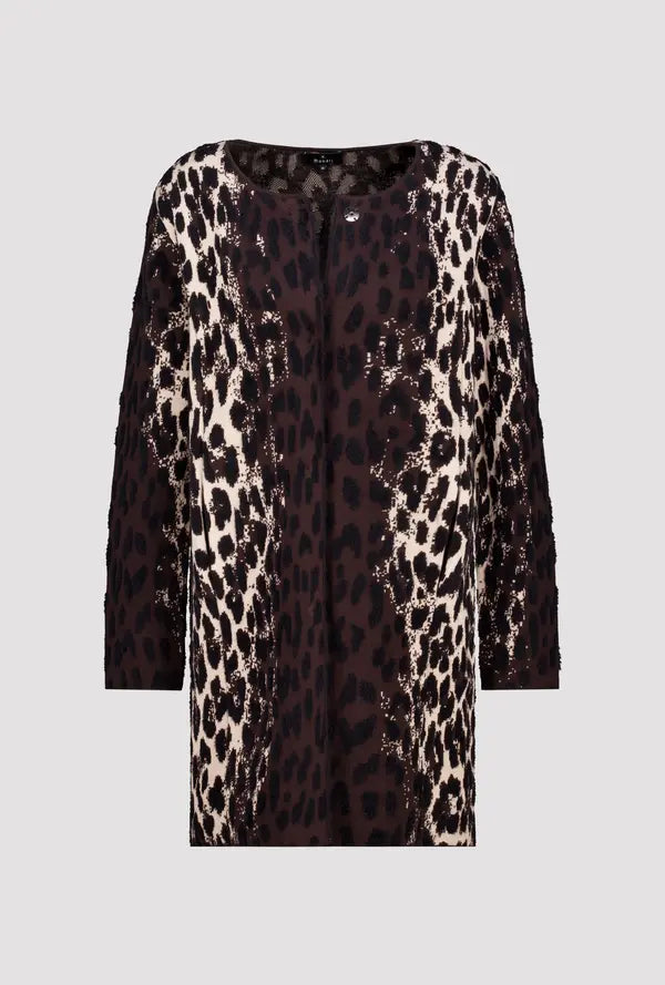 Monari Cardigan with Leopard Jacquard Pattern, Black Coffee