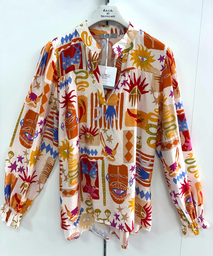 Decollage Orange Tribal Print Shirt