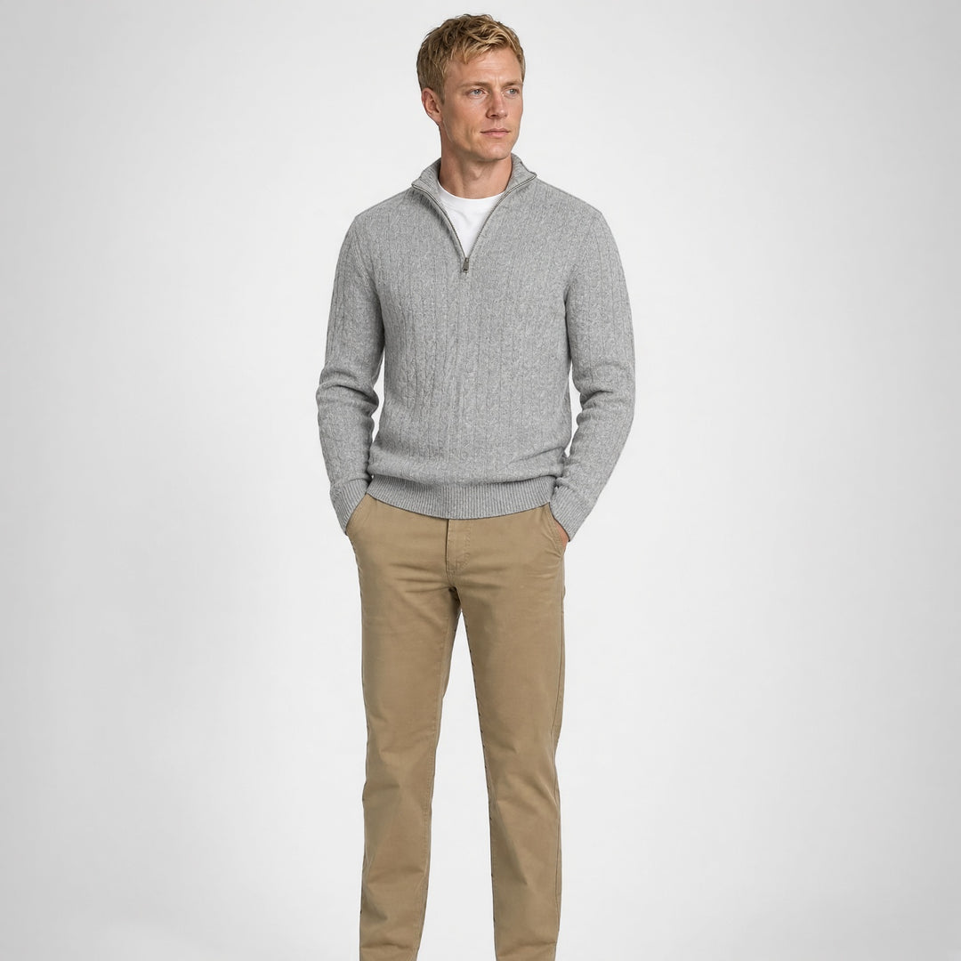 McGregor Lambswool Cable Zip Knit Sweater, Grey