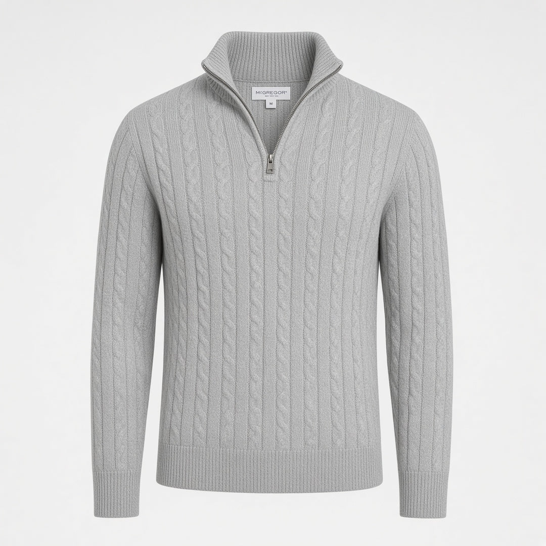 McGregor Lambswool Cable Zip Knit Sweater, Grey