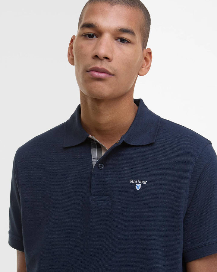 Barbour Tartan Pique Tailored Polo Shirt, New Navy