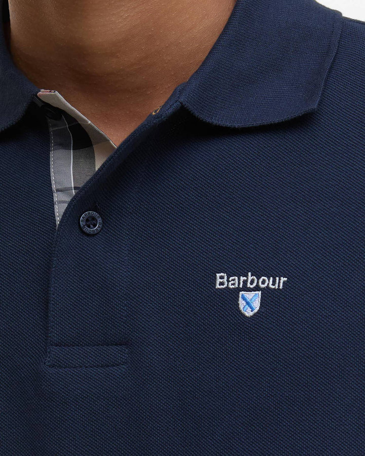Barbour Tartan Pique Tailored Polo Shirt, New Navy