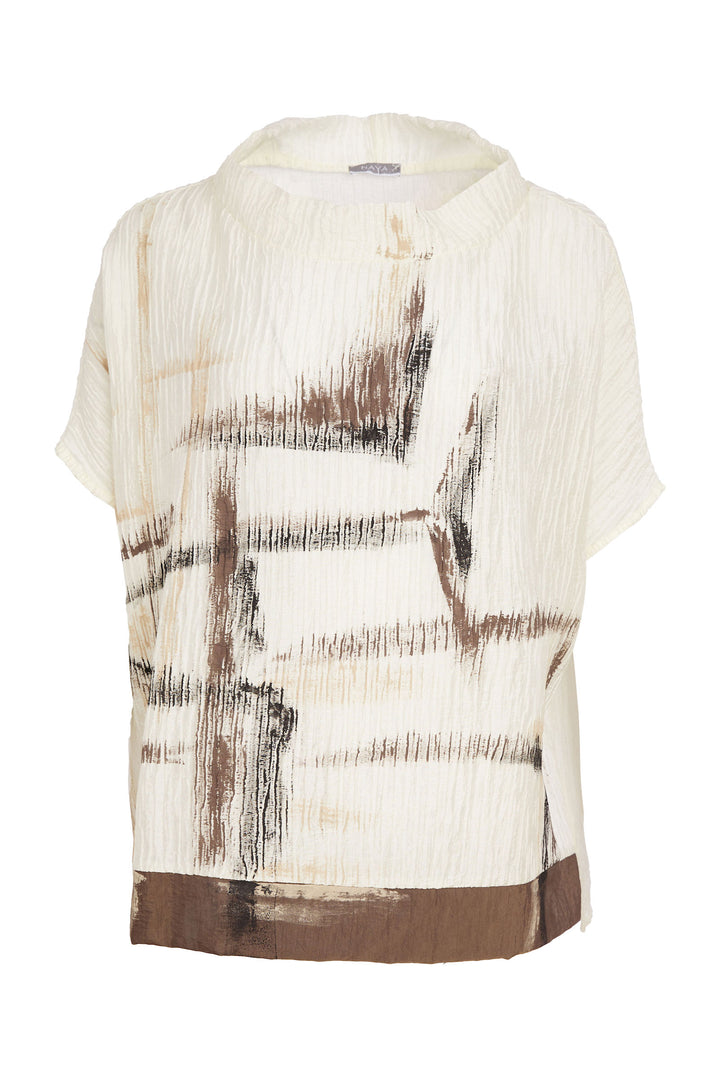 NAYA Creme-Taupe-Top mit Wellenmuster und hohem Kragen