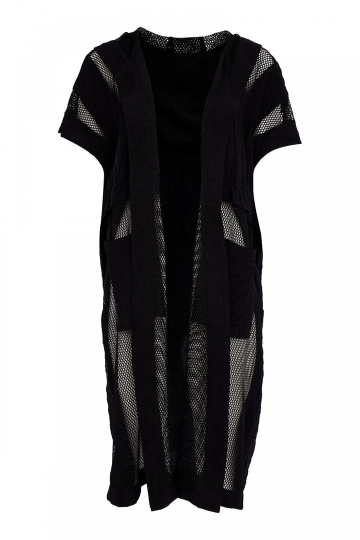 NAYA Schwarze lange Kapuzen-Mesh-Jacke