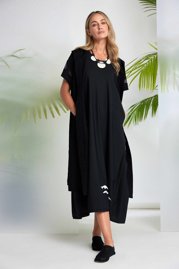 NAYA Schwarze lange Kapuzen-Mesh-Jacke