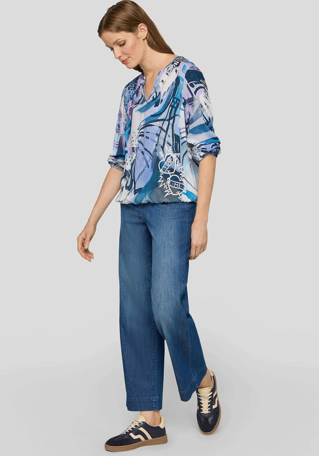 Rabe Lila abstraktes Muster 3/4-langes Top