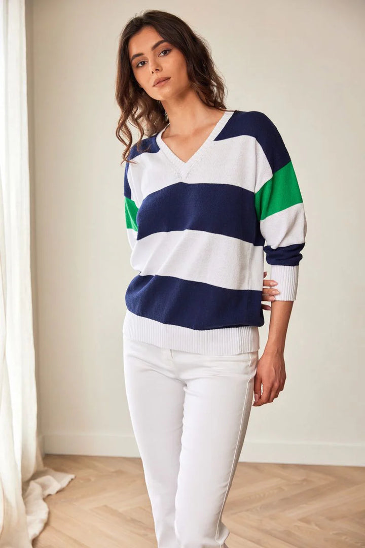 Peruzzi Gestreifter V-Ausschnitt Strickpullover