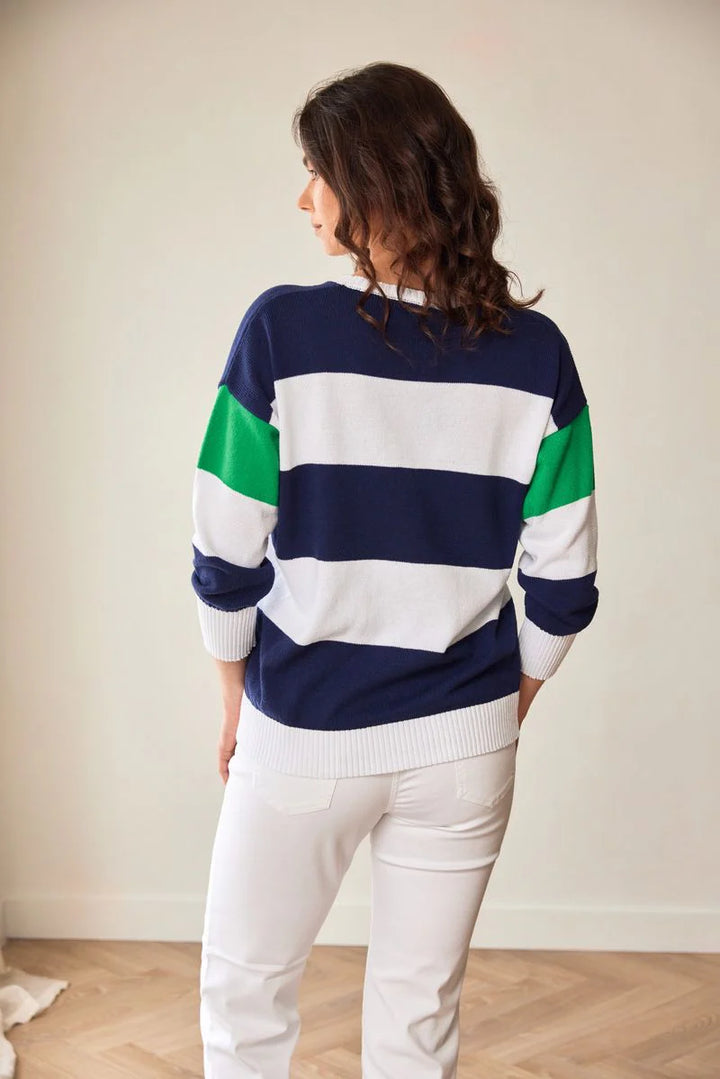 Peruzzi Gestreifter V-Ausschnitt Strickpullover