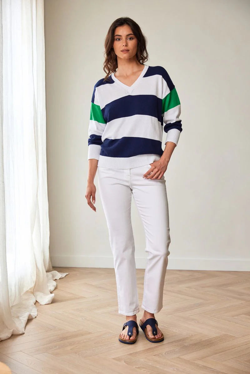 Peruzzi Gestreifter V-Ausschnitt Strickpullover