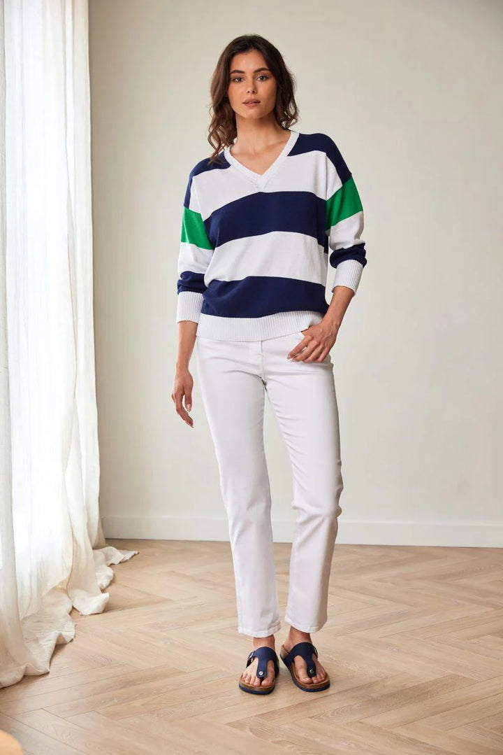 Peruzzi Gestreifter V-Ausschnitt Strickpullover