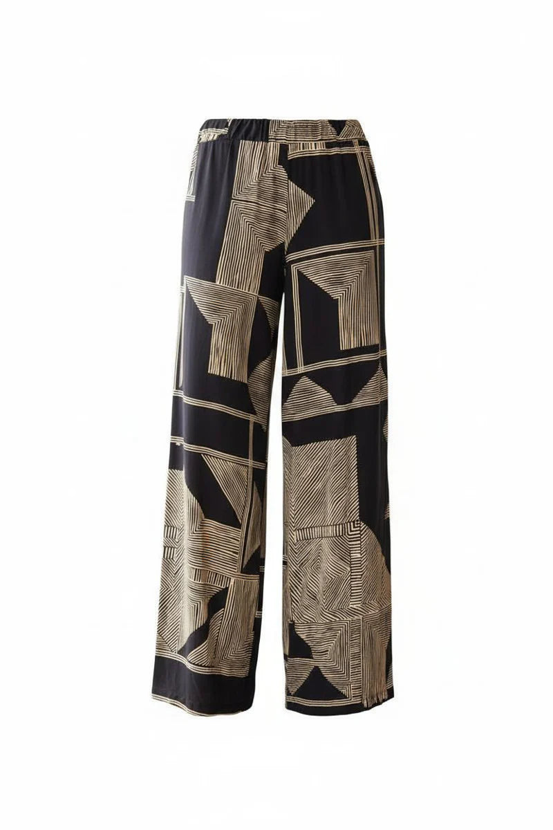 Peruzzi Schwarze und goldene geometrische Weitbeinhose