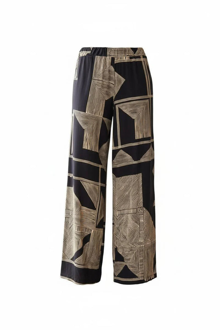 Peruzzi Schwarze und goldene geometrische Weitbeinhose
