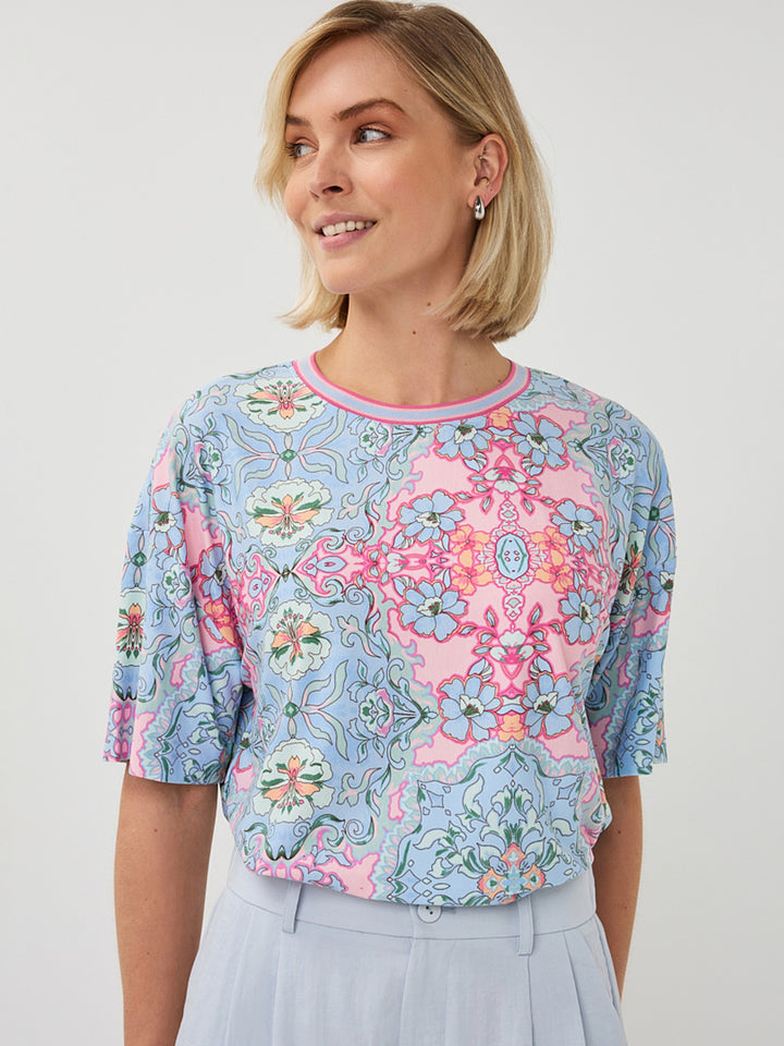 EsQualo Rundhals-Top mit Mehrfarbigem Print