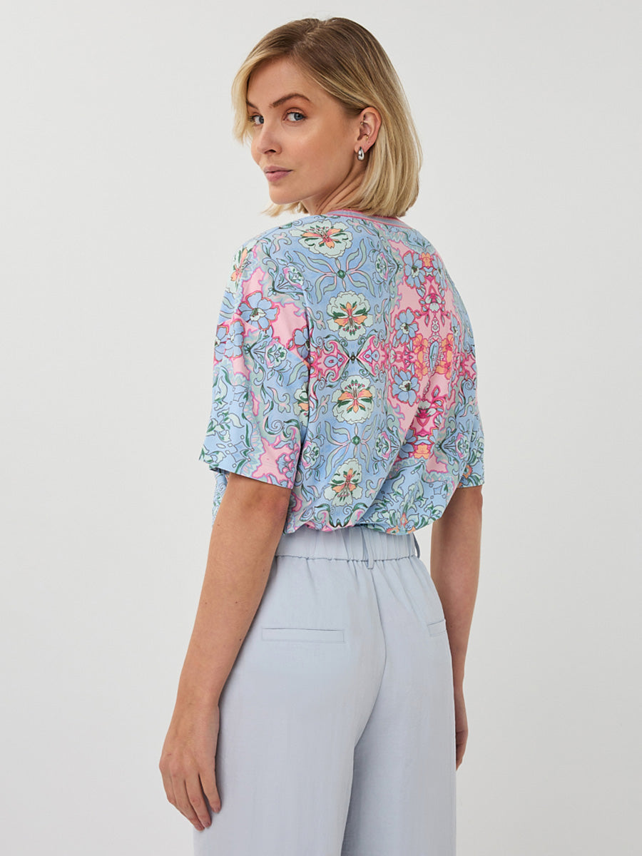 EsQualo Rundhals-Top mit Mehrfarbigem Print