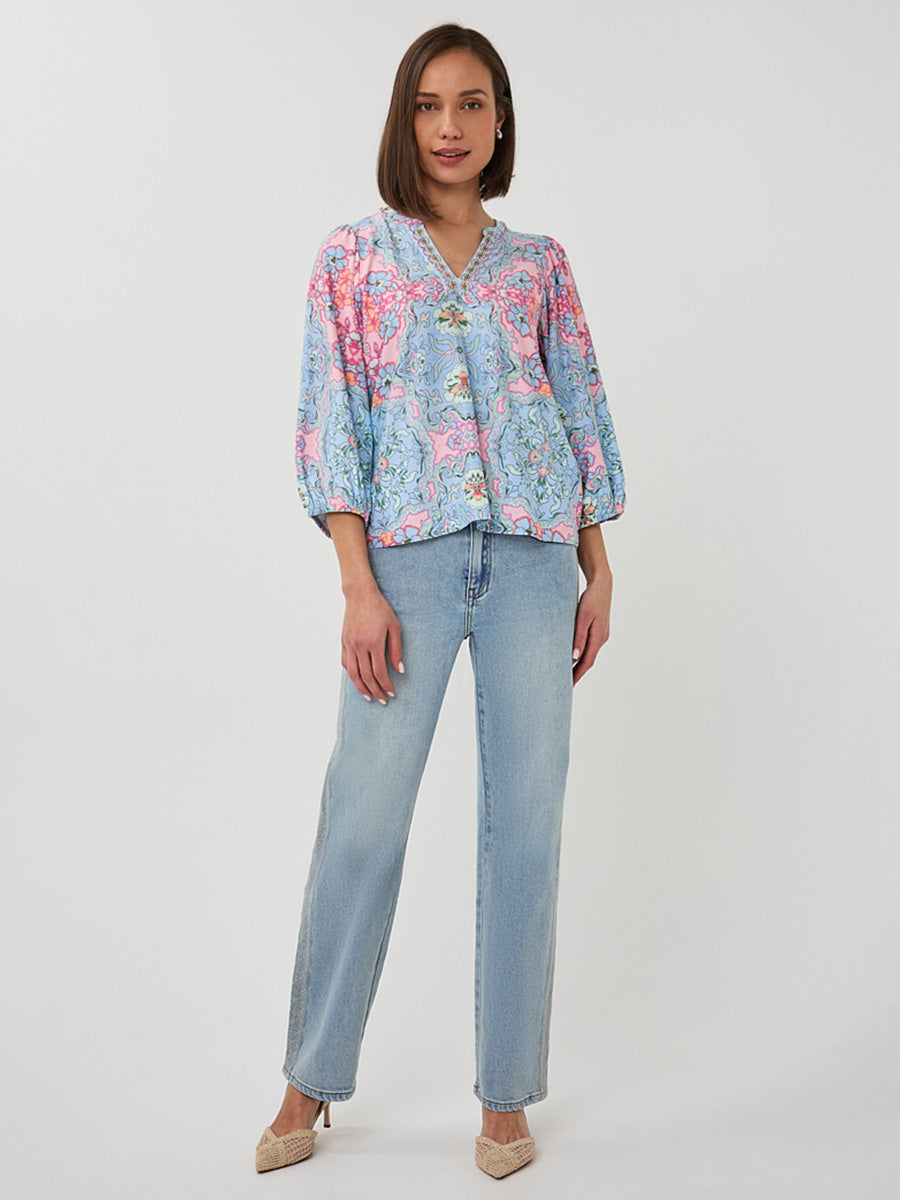 EsQualo Multi Print V-Ausschnitt Top