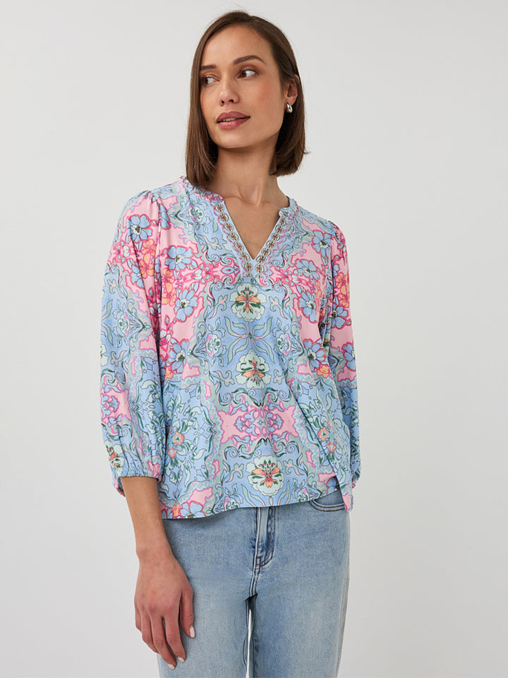 EsQualo Multi Print V-Ausschnitt Top