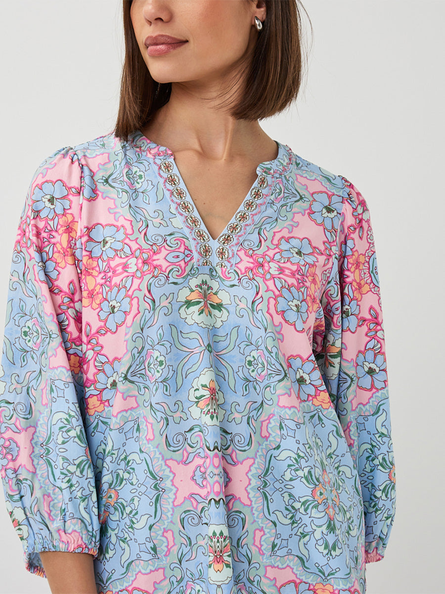 EsQualo Multi Print V-Ausschnitt Top