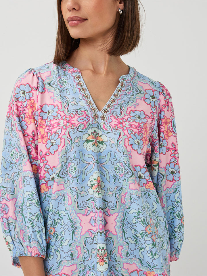 EsQualo Multi Print V-Ausschnitt Top