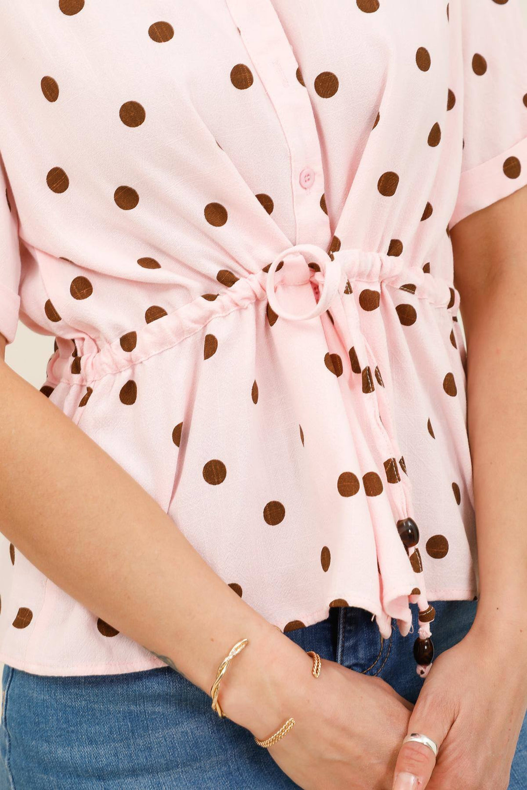 Short-sleeve polka dot print blouse - image 2