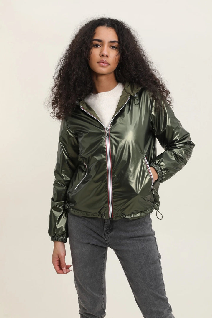 Langer, wasserdichter Parka in Khaki mit Kapuze