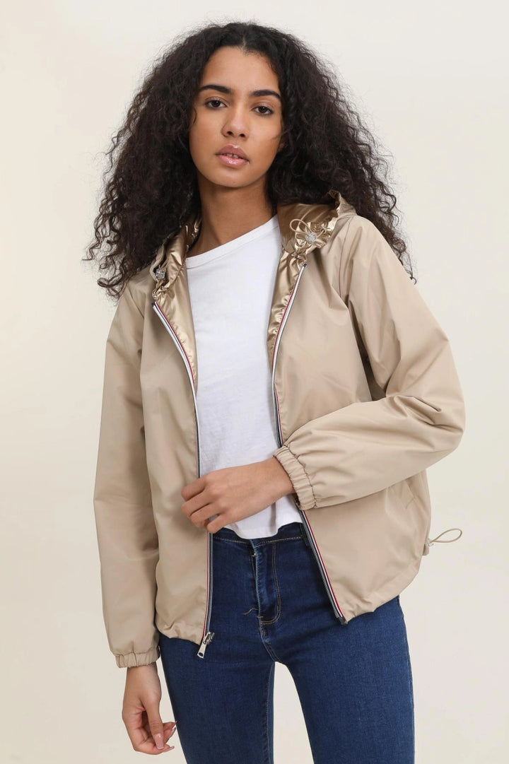 Langer, wasserdichter Parka in Khaki mit Kapuze