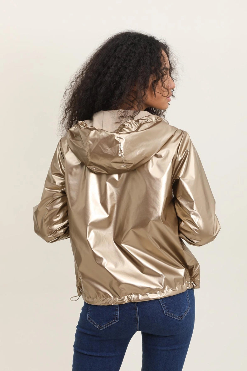 Langer, wasserdichter Parka in Khaki mit Kapuze
