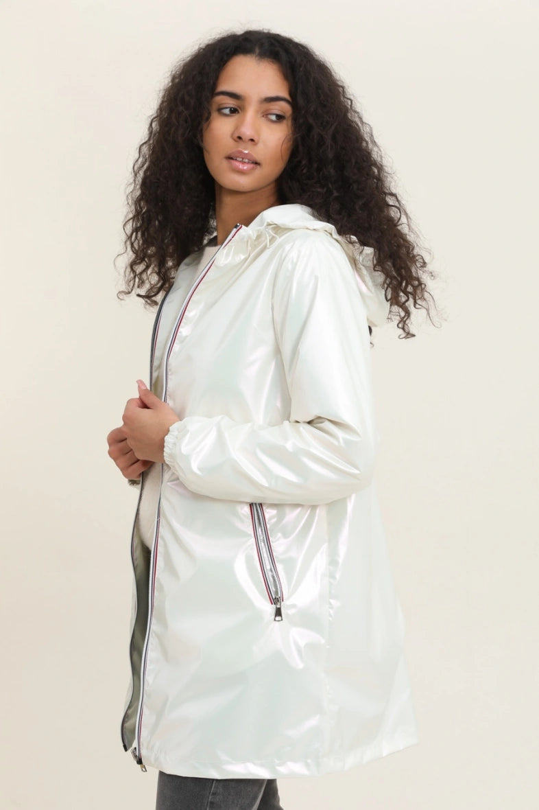 Langer, wasserdichter Parka in Khaki mit Kapuze