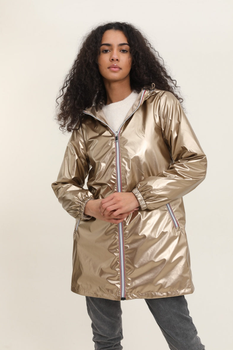 Langer, wasserdichter Parka in Khaki mit Kapuze