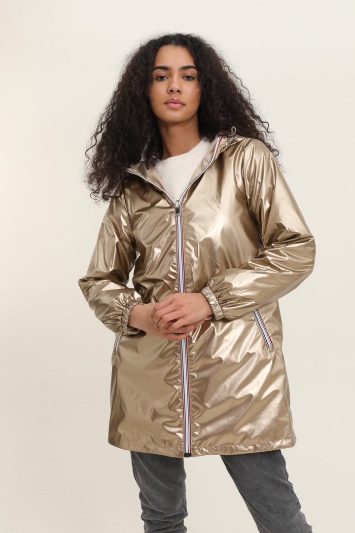 Langer, wasserdichter Parka in Khaki mit Kapuze