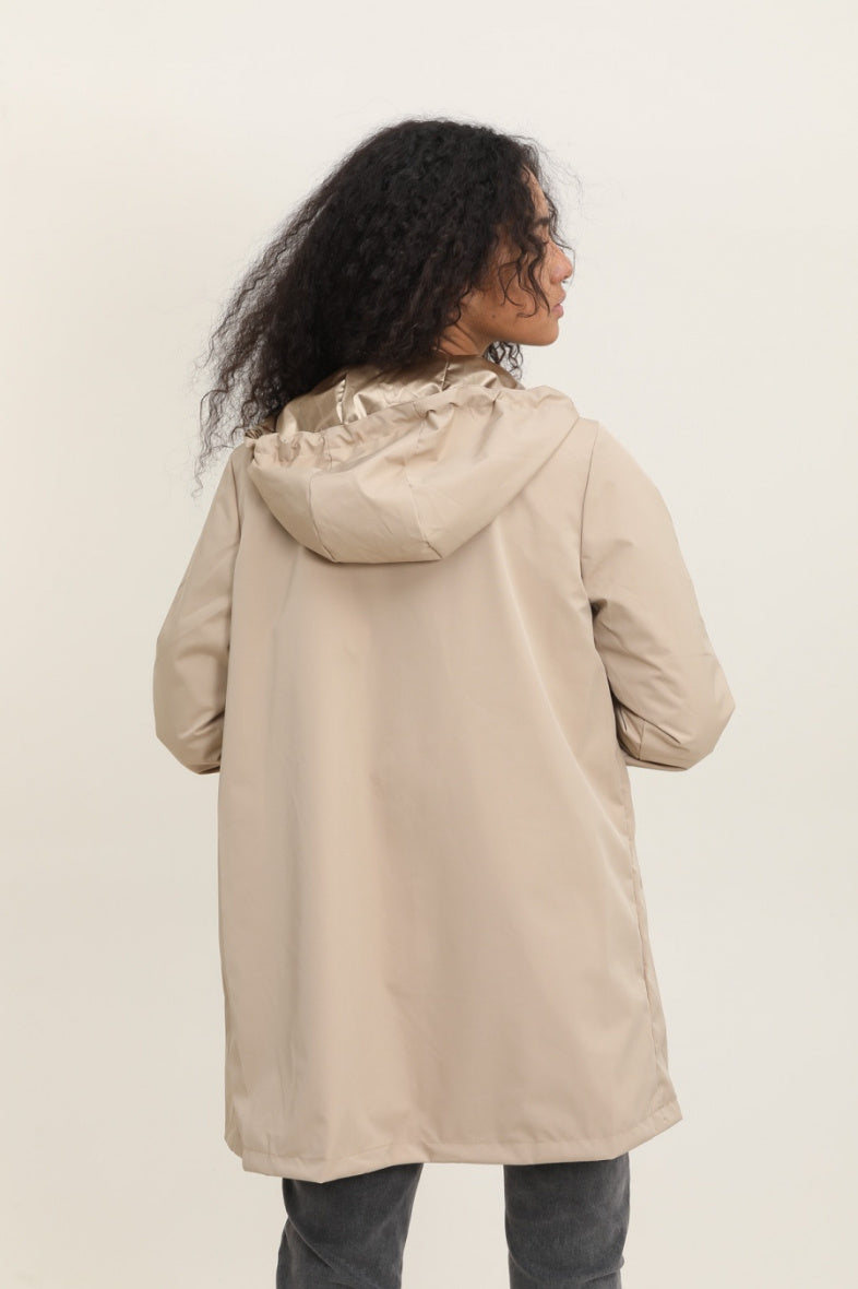 Langer, wasserdichter Parka in Khaki mit Kapuze