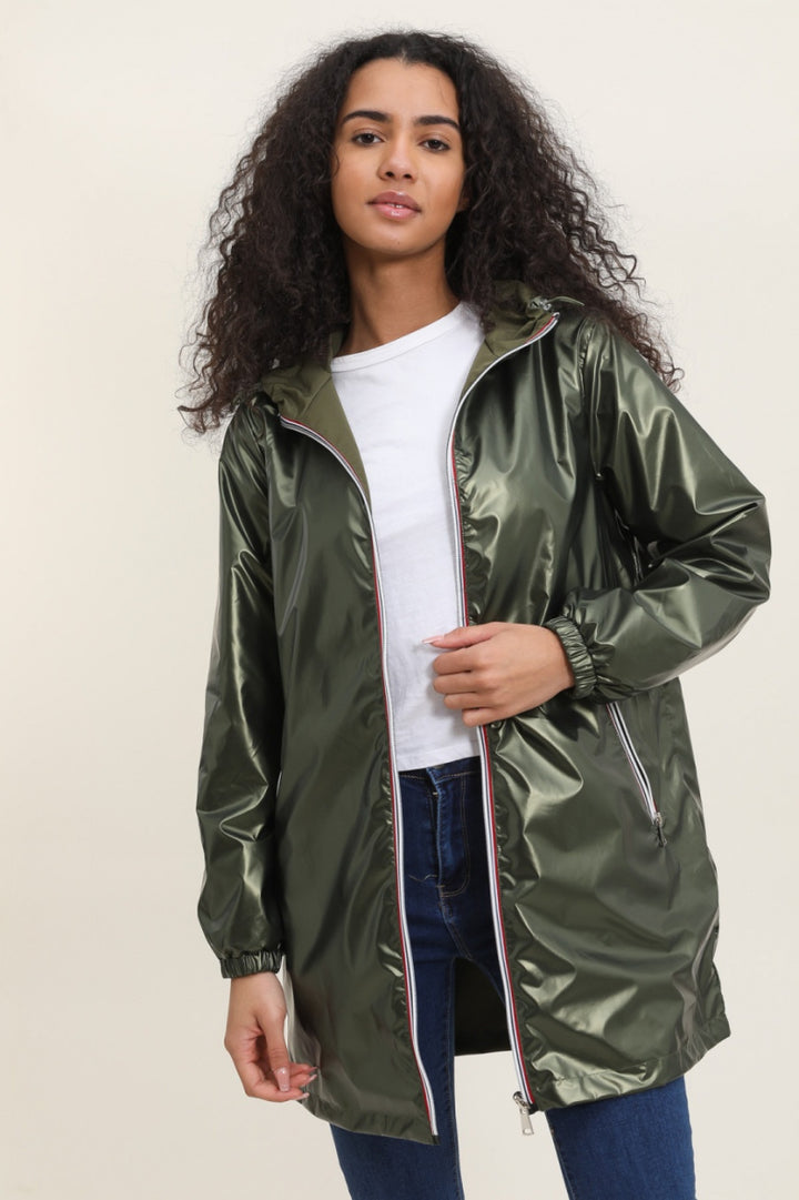 Langer, wasserdichter Parka in Khaki mit Kapuze