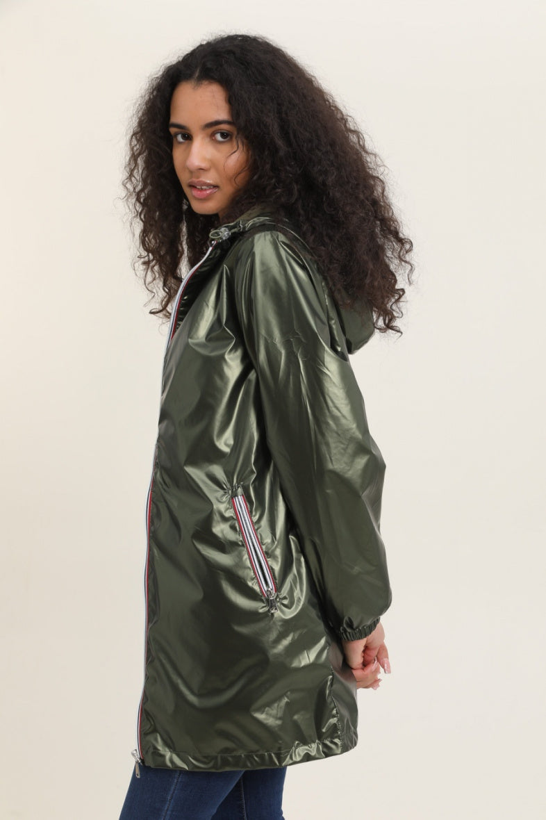 Langer, wasserdichter Parka in Khaki mit Kapuze