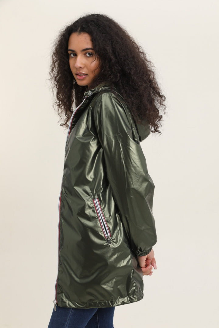 Langer, wasserdichter Parka in Khaki mit Kapuze