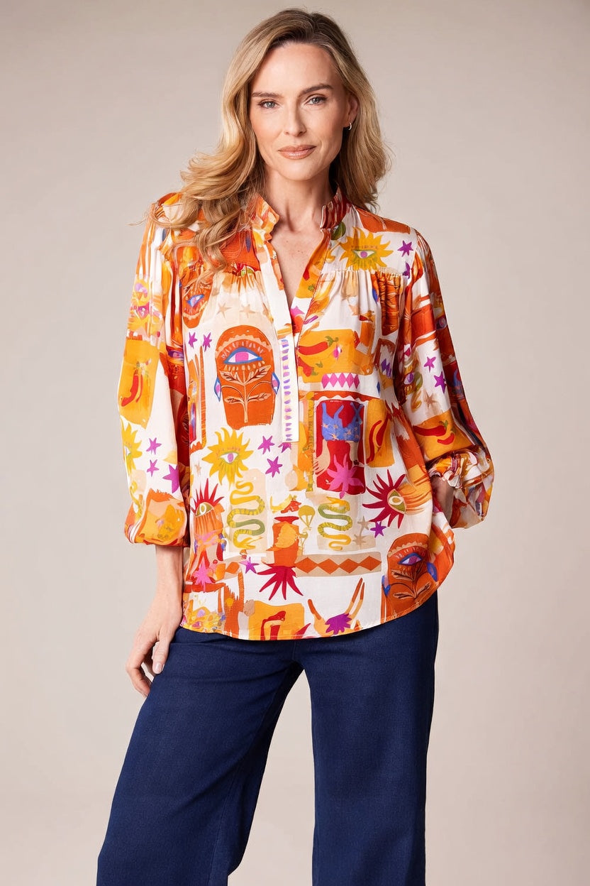 Decollage Orange Tribal Print Shirt