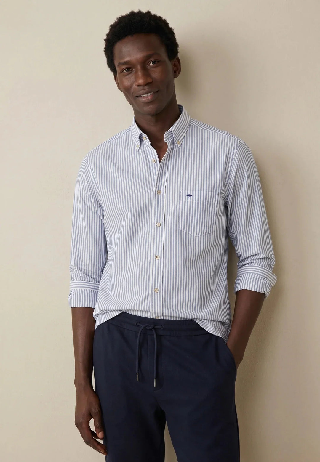 Fynch Hatton Poplin Stripe Button Down Shirt, Light Blue