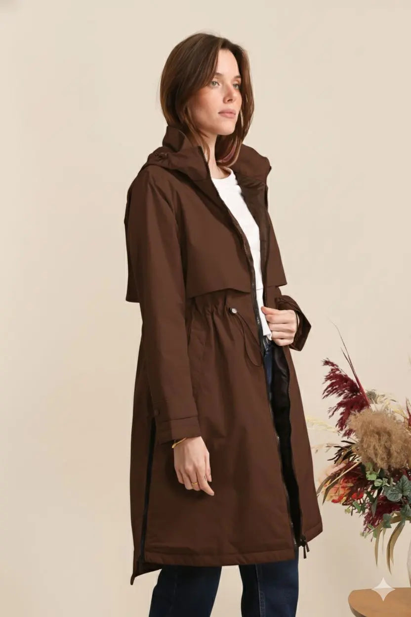 Langer, wasserdichter Parka in Khaki mit Kapuze