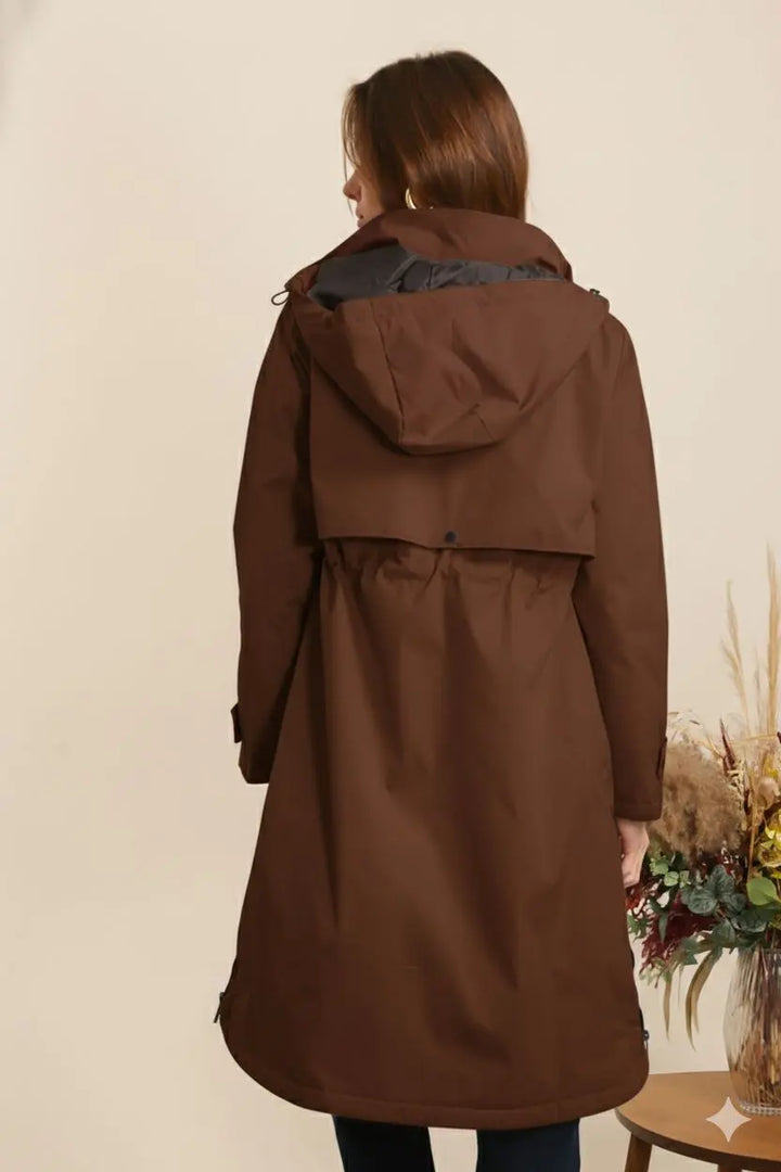Langer, wasserdichter Parka in Khaki mit Kapuze