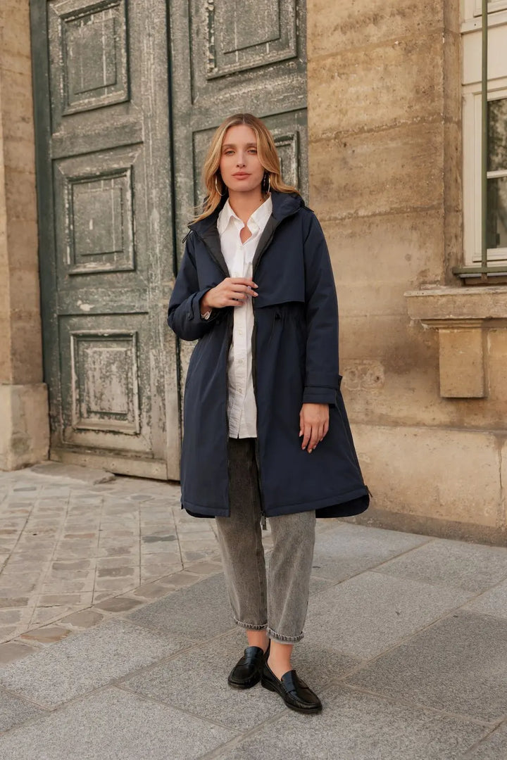 Langer, wasserdichter Parka in Khaki mit Kapuze