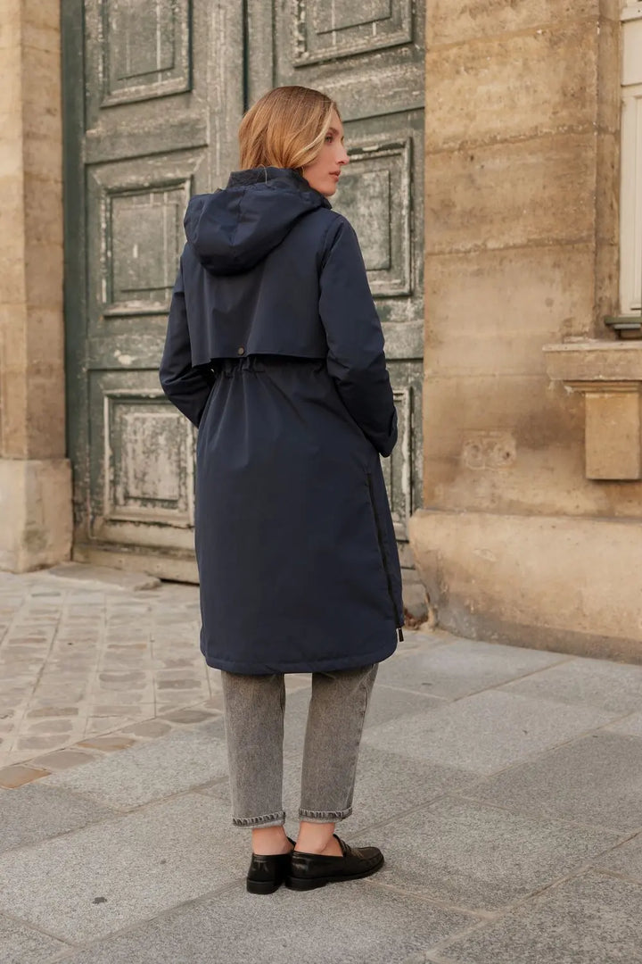 Langer, wasserdichter Parka in Khaki mit Kapuze