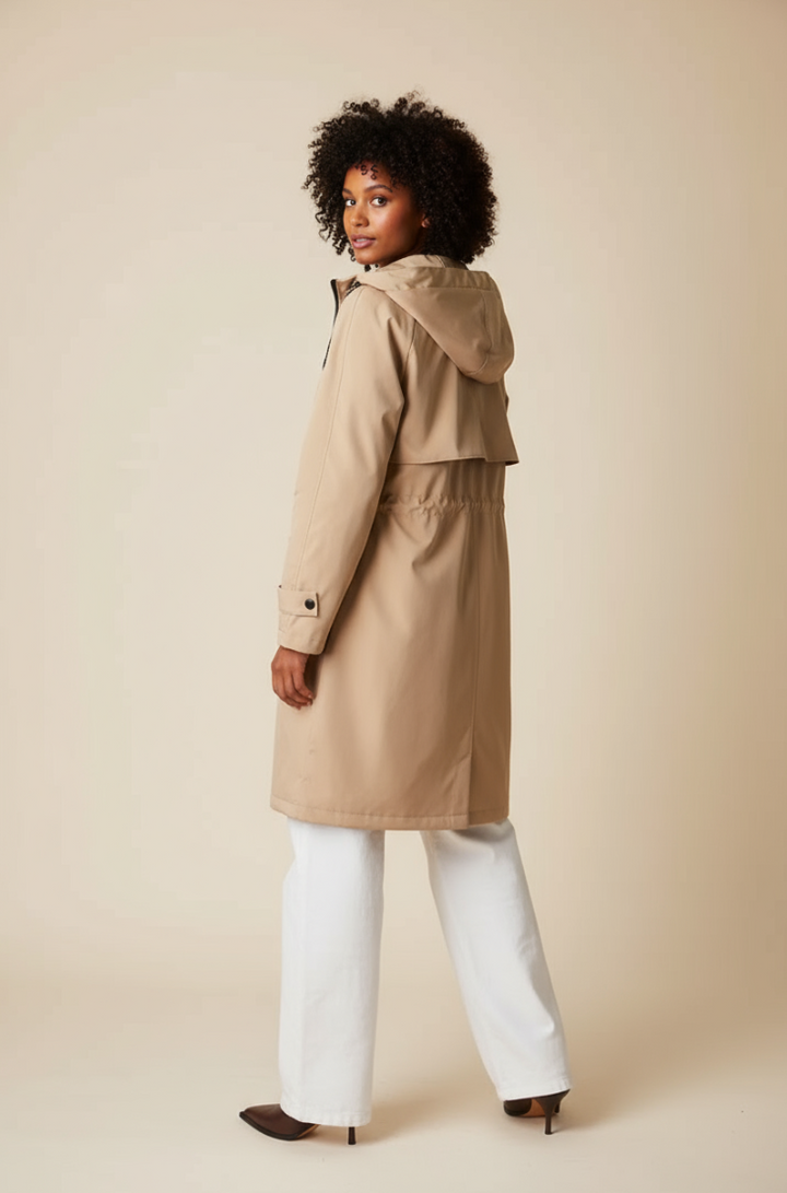Langer, wasserdichter Parka in Khaki mit Kapuze