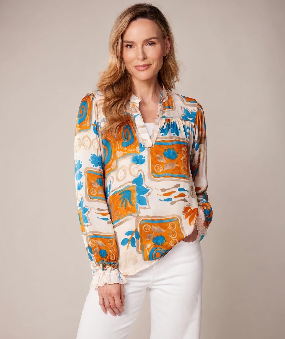Decollage Orange Swirl Print Shirt