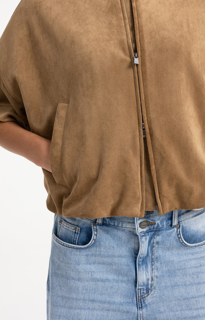YAYA Oversized Suedine Jacket with Short Sleeves, Brown