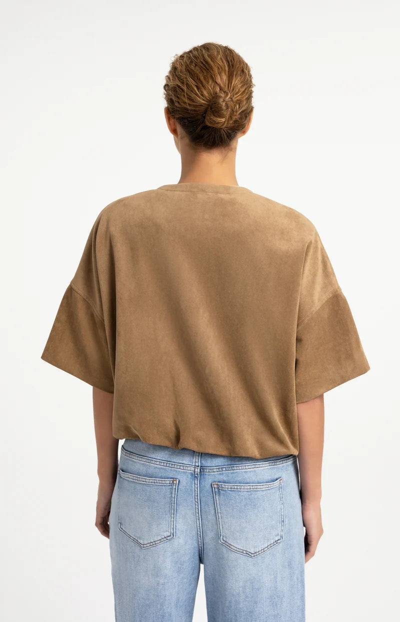YAYA Oversized Suedine Jacket with Short Sleeves, Brown