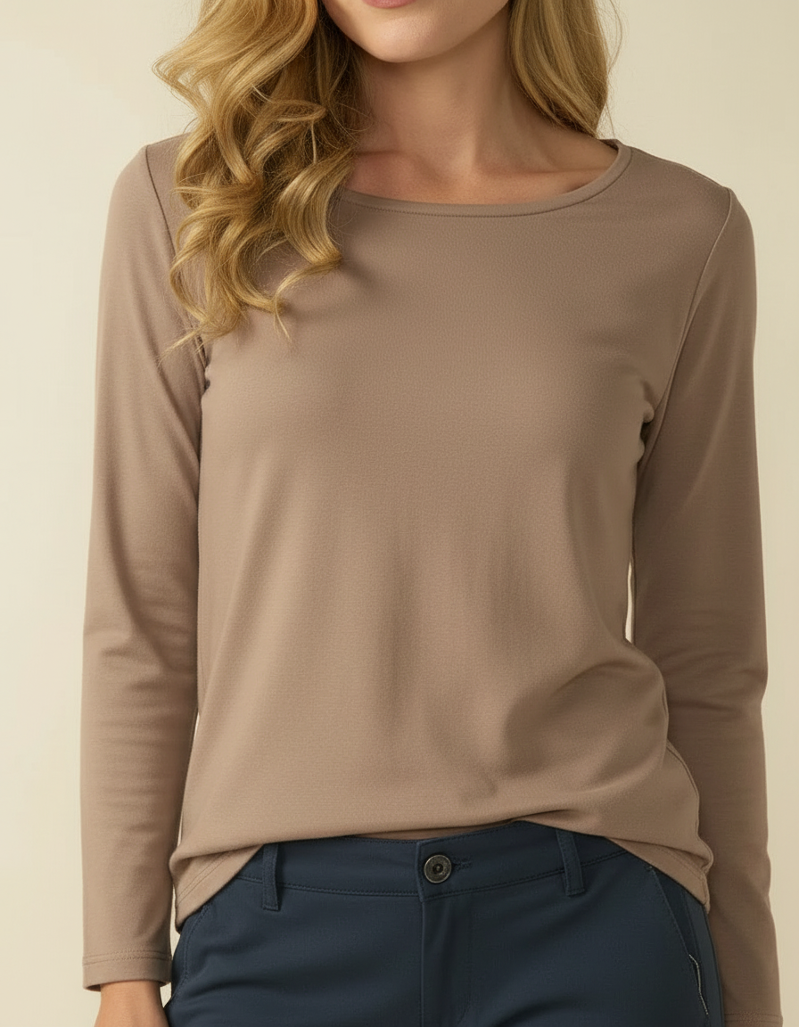 Decollage PAULA Taupe Langarmshirt