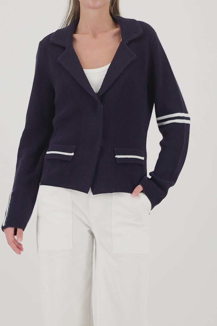 Monari Strickblazer in Marineblau mit Streifendetails