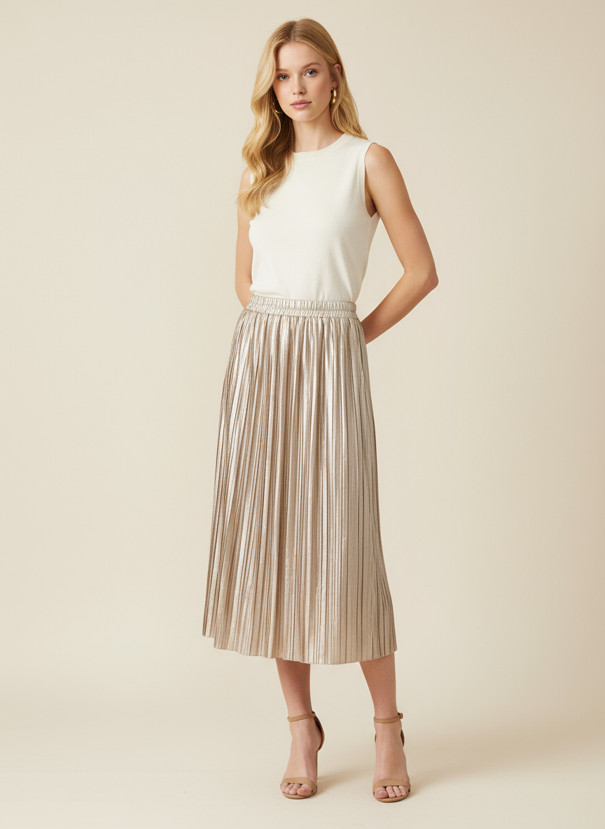 Rosafarbener, glänzender und plissierter Rock